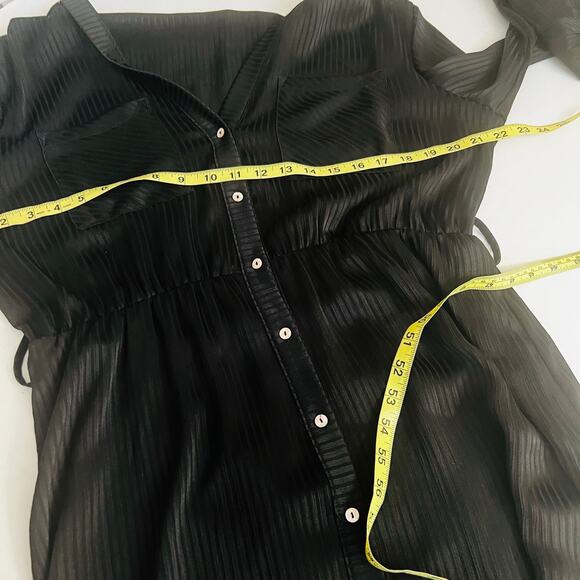 Zara Striped Button Front Ling Sleeve Shirt Dress Size XL Black - Picture 7 of 9